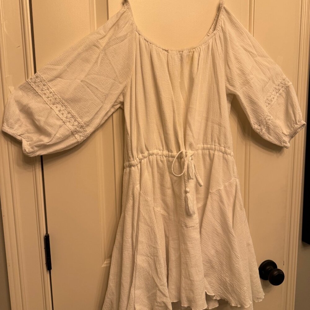 Long Sleeved Dress - White Beach Cotton Dress - Medium - Used